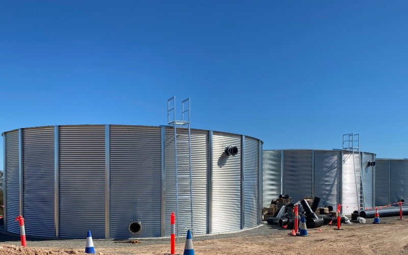 Horizontal fiberglass water tank for dedicated fire protection storage