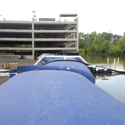 flood protection barrier surrounding parking garage
