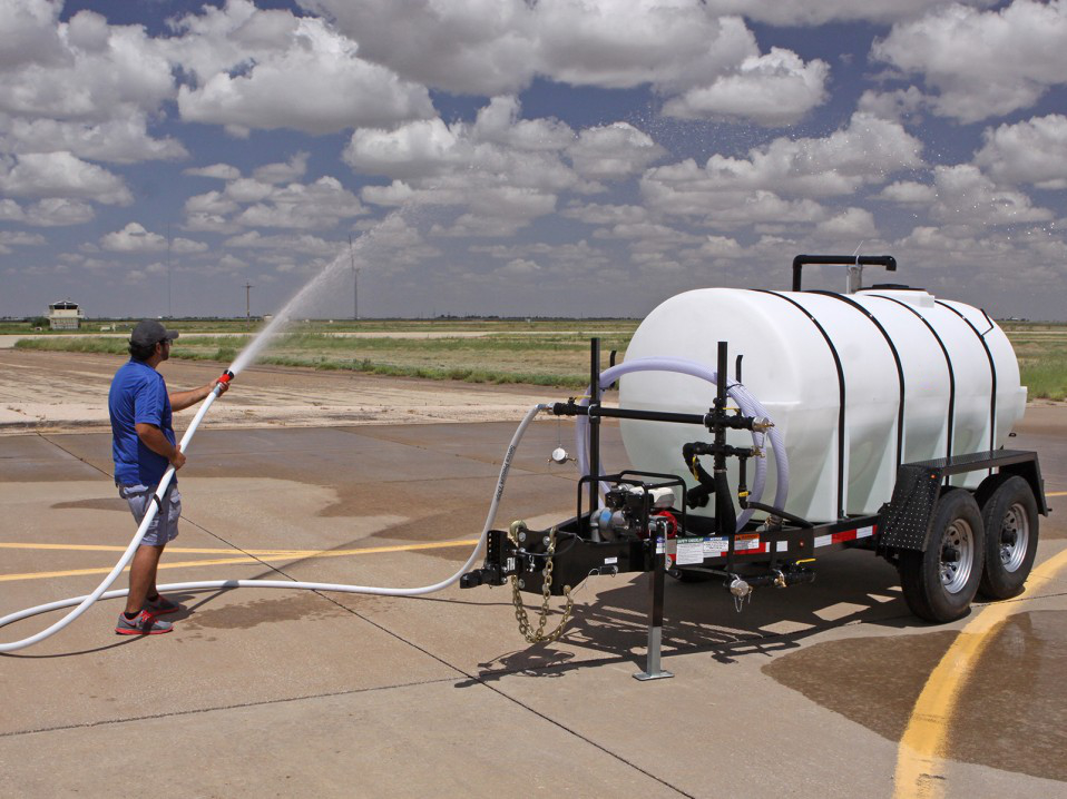 Side of 1,025 gallon water tank trailer