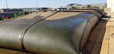 Geotextile dewatering tube on a municipal site