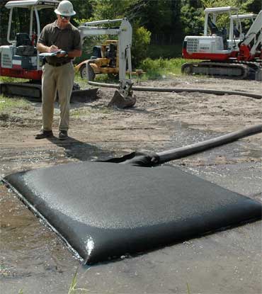 dewatering sediment bags in use