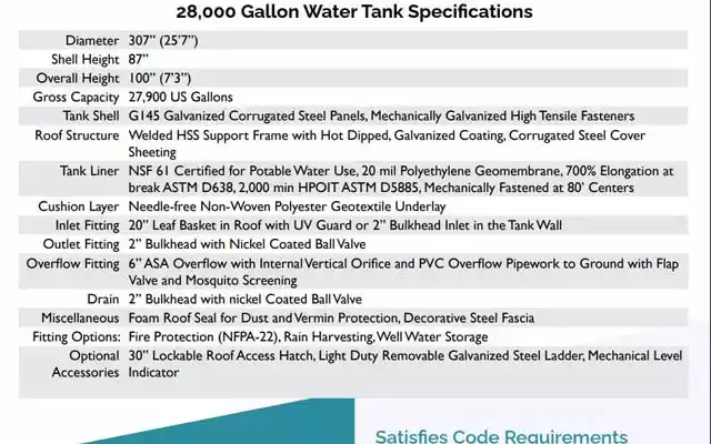 water tank specs