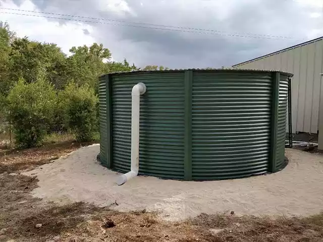 Green corrugated water tank for rainwater