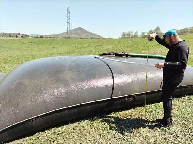 two dewatering bags in use