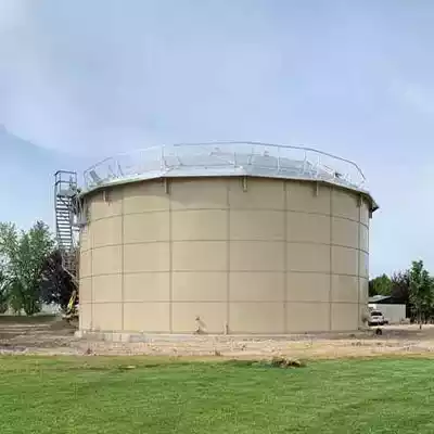 Tan Corrugated Steel tank with a roof