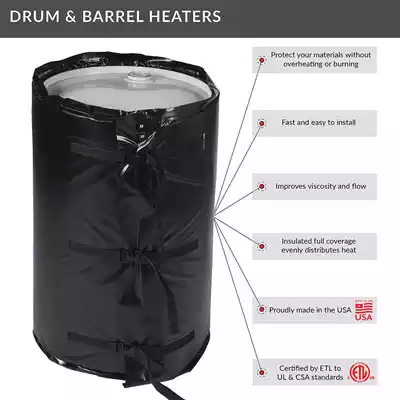 Black Barrel Heater being wrapped around a 55 gallon drum