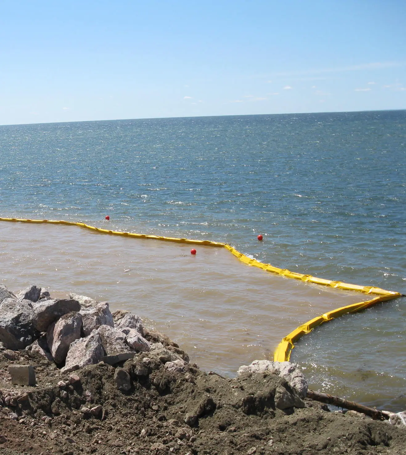 type 2 silt curtain installed for sediment barrier on lake